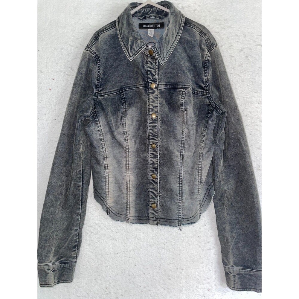 Urban Outfitters Cropped Shirt Gray distress Long Sleeve Fitted Jacket Womens S